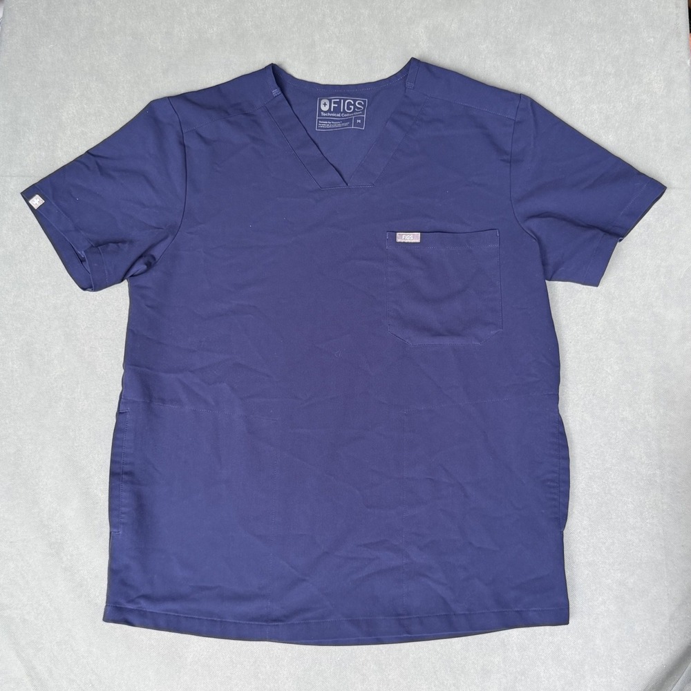 FIGS Leon TM3000 Mens Navy Blue V-Neck Scrub Top Size Medium Short Sleeve